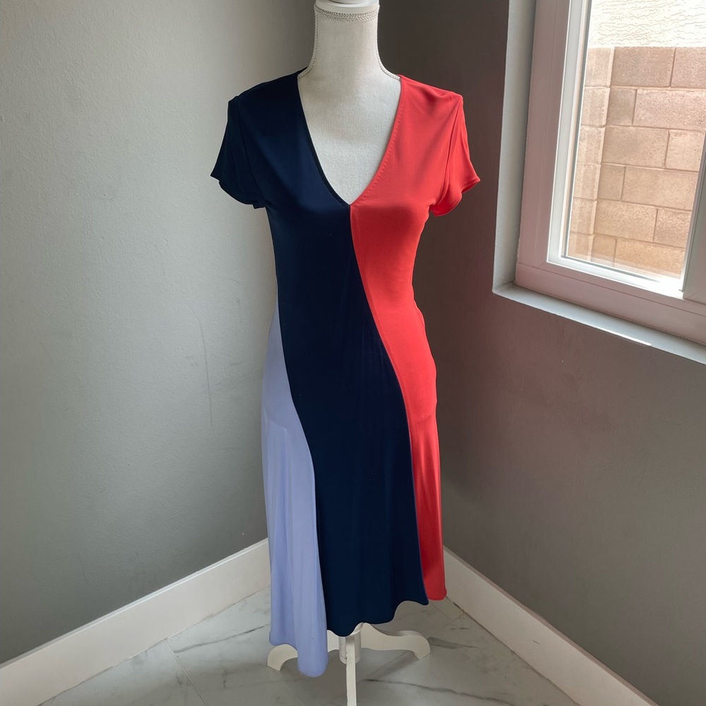 Tory Burch Asymmetrical Blue and Pink Sundress